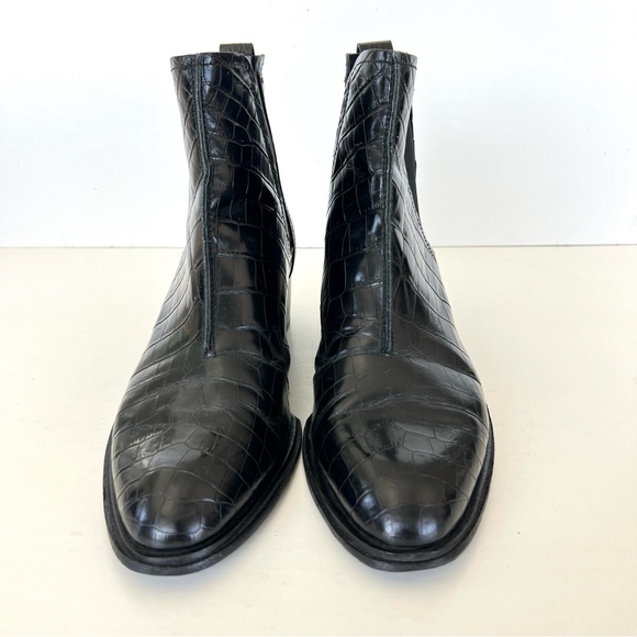 RAG & BONE Walker II Black Croc Embossed Leather Heel Bootie Ankle Boots Sz 41 - Picture 4 of 15